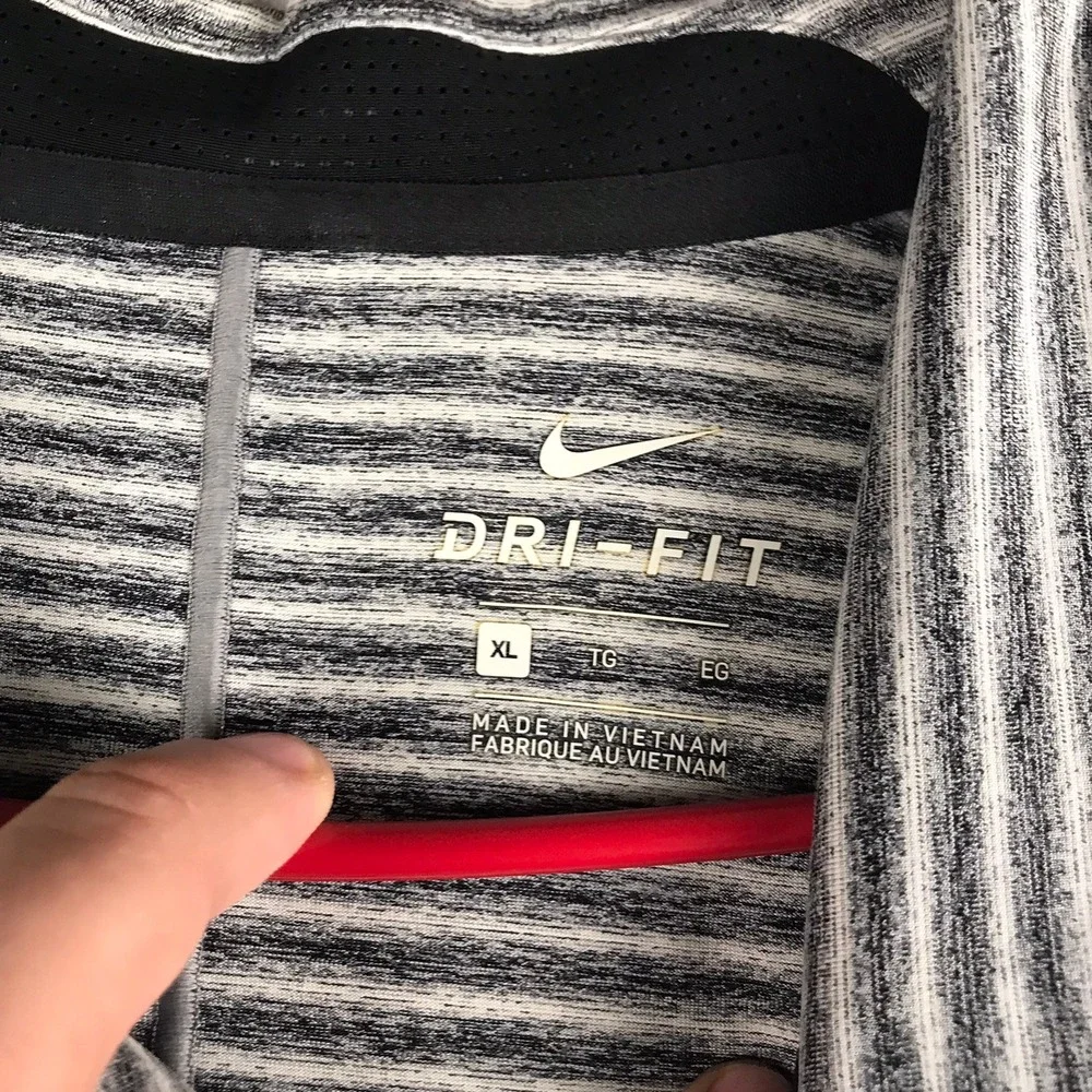 Nike Tiger Woods Golf Polo Shirt Mens XL Grey Striped Oklahoma OU Logo